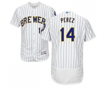 Milwaukee Brewers #14 Hernan Perez White Strip Flexbase Authentic Collection Stitched Baseball Jersey