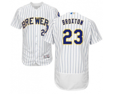 Milwaukee Brewers #23 Keon Broxton White Strip Flexbase Authentic Collection Stitched Baseball Jersey