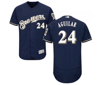 Milwaukee Brewers 24 Jesus Aguilar Navy Blue Flexbase Authentic Collection Stitched Baseball Jersey