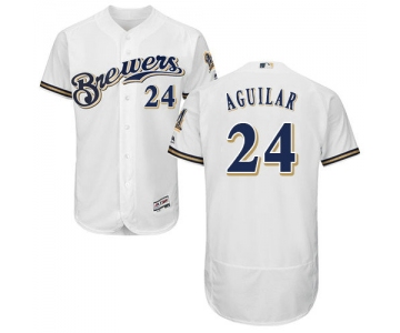 Milwaukee Brewers 24 Jesus Aguilar White Flexbase Authentic Collection Stitched Baseball Jersey