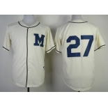 Milwaukee Brewers #27 Carlos Gomez 1913 Cream M Patch Jersey