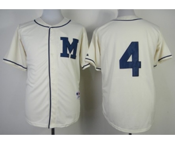 Milwaukee Brewers #4 Paul Molitor 1913 Cream M Patch Jersey