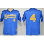 Milwaukee Brewers #4 Paul Molitor 1991 Mesh BP Blue Throwback Jersey
