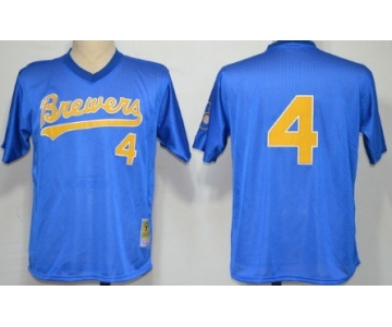 Milwaukee Brewers #4 Paul Molitor 1991 Mesh BP Blue Throwback Jersey