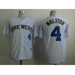 Milwaukee Brewers #4 Paul Molitor White Pinstripe Jersey