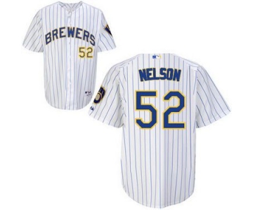 Milwaukee Brewers #52 Jimmy Nelson White Pinstripe Jersey