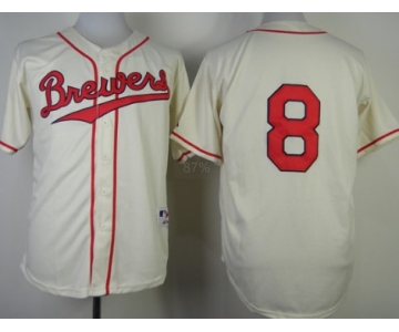 Milwaukee Brewers #8 Ryan Braun 1948 Cream With Red Jersey