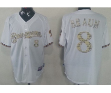 Milwaukee Brewers #8 Ryan Braun White With Camo Jersey
