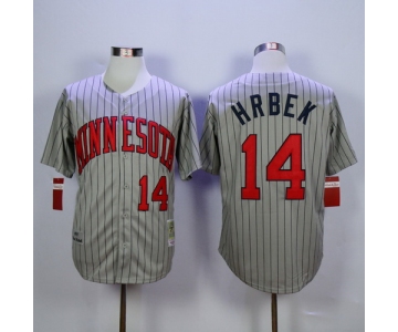 Men's Minnesota Twins #14 Kent Hrbek Retired 1987 Gray Pinstirpe Mitchell & Ness Throwback Jersey
