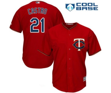 Men's Minnesota Twins #21 Jason Castro Scarlet Red Alternate Stitched MLB Majestic Cool Base Jersey