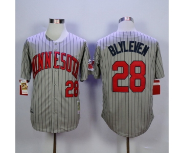 Men's Minnesota Twins #28 Bert Blyleven Retired 1987 Gray Pinstirpe Mitchell & Ness Throwback Jersey