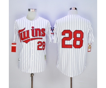 Men's Minnesota Twins #28 Bert Blyleven Retired Retired 1991 White Pinstirpe Mitchell & Ness Throwback Jersey