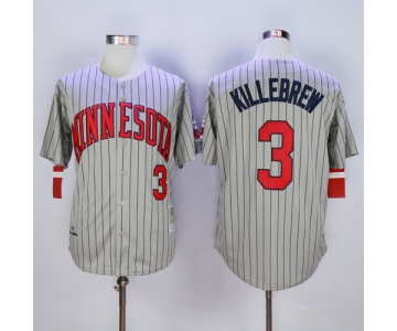 Men's Minnesota Twins #3 Harmon Killebrew Retired 1987 Gray Pinstirpe Mitchell & Ness Throwback Jersey