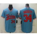 Men's Minnesota Twins #34 Kirby Puckett Light Blue Pullover Throwback Cooperstown Nike Jersey