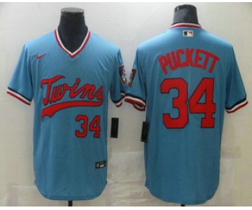 Men's Minnesota Twins #34 Kirby Puckett Light Blue Pullover Throwback Cooperstown Nike Jersey