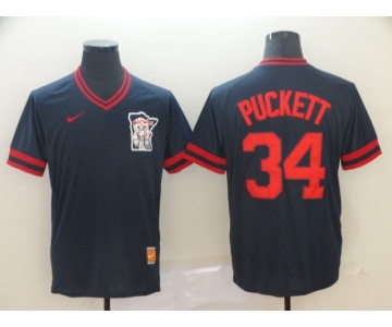 Men's Minnesota Twins 34 Kirby Puckett Navy Throwback Jersey