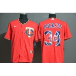 Men's Minnesota Twins #34 Kirby Puckett Red White Team Logo Stitched MLB Cool Base Nike Jersey