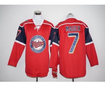 Men's Minnesota Twins #7 Joe Mauer Red Long Sleeve Baseball Jersey