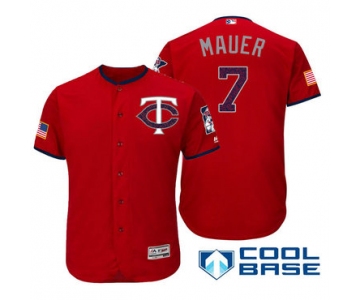 Men's Minnesota Twins #7 Joe Mauer Red Stars & Stripes Fashion Independence Day Stitched MLB Majestic Cool Base Jersey