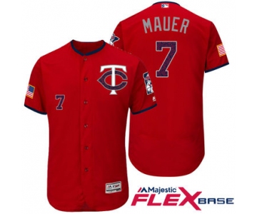 Men's Minnesota Twins #7 Joe Mauer Red Stars & Stripes Fashion Independence Day Stitched MLB Majestic Flex Base Jersey