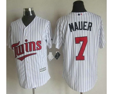 Men's Minnesota Twins #7 Joe Mauer White Pinstirpe 2015 MLB Cool Base Jersey