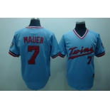 Minnesota Twins #7 Joe Mauer Light Blue Throwback Jersey