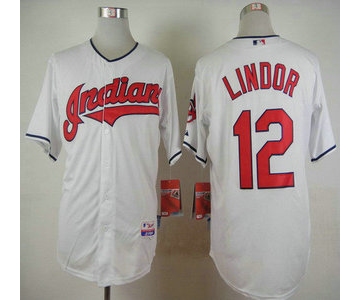 Cleveland Indians #12 Francisco Lindor Home White MLB Cool Base Jersey