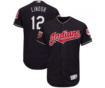 Cleveland Indians #12 Francisco Lindor Navy Blue 2018 Spring Training Authentic Flex Base Stitched MLB Jersey