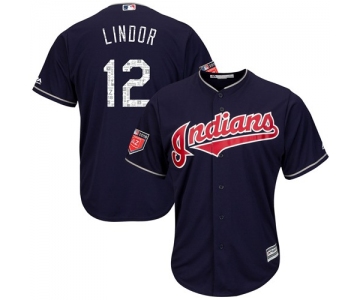 Cleveland Indians #12 Francisco Lindor Navy Blue 2018 Spring Training Cool Base Stitched MLB Jersey