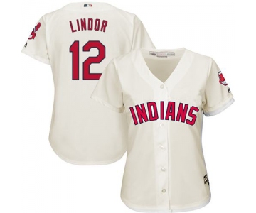 Indians #12 Francisco Lindor Cream Women's Alternate Stitched MLB Jersey