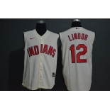 Men's Cleveland Indians #12 Francisco Lindor Cream 2020 Cool and Refreshing Sleeveless Fan Stitched MLB Nike Jersey