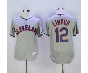 Men's Cleveland Indians #12 Francisco Lindor Gray Road 2016 Flexbase Majestic Baseball Jersey