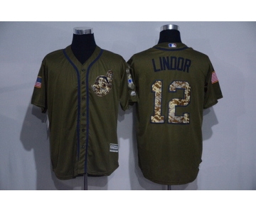 Men's Cleveland Indians #12 Francisco Lindor Green Salute to Service Cool Base Stitched MLB Jersey