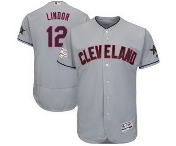 Men's Cleveland Indians #12 Francisco Lindor Majestic Gray 2017 MLB All-Star Game Worn Stitched MLB Flex Base Jersey