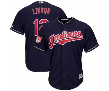 Men's Cleveland Indians 12 Francisco Lindor Majestic Navy 2019 Spring Training Cool Base Player Jersey