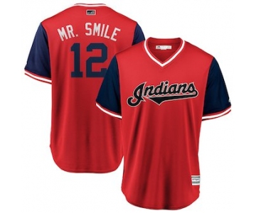 Men's Cleveland Indians 12 Francisco Lindor Mr. Smile Majestic Red 2018 Players' Weekend Cool Base Jersey