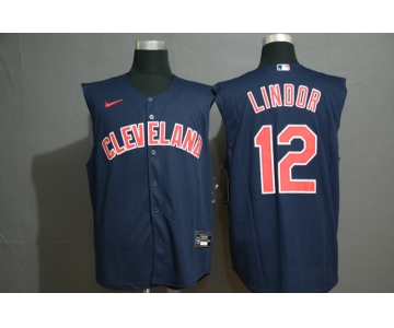 Men's Cleveland Indians #12 Francisco Lindor Navy Blue 2020 Cool and Refreshing Sleeveless Fan Stitched MLB Nike Jersey