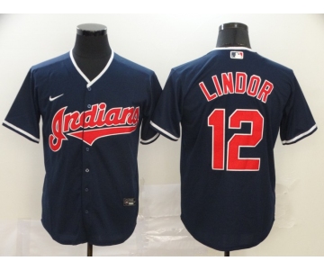 Men's Cleveland Indians #12 Francisco Lindor Navy Blue Stitched MLB Cool Base Nike Jersey