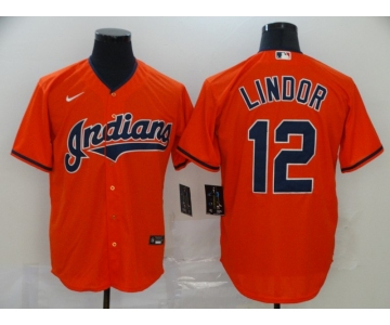 Men's Cleveland Indians #12 Francisco Lindor Orange Stitched MLB Cool Base Nike Jersey