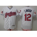 Men's Cleveland Indians #12 Francisco Lindor White 2017 Stars & Stripes Stitched MLB Majestic Flex Base Jersey