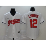 Men's Cleveland Indians #12 Francisco Lindor White Stitched MLB Cool Base Nike Jersey