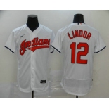 Men's Cleveland Indians #12 Francisco Lindor White Stitched MLB Flex Base Nike Jersey