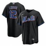 Men's New York Mets #12 Francisco Lindor Black 2022 Cool Base Stitched Baseball Jersey