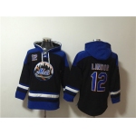 Men's New York Mets #12 Francisco Lindor Black Blue Ageless Must-Have Lace-Up Pullover Hoodie