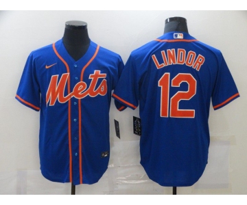 Men's New York Mets #12 Francisco Lindor Blue Stitched MLB Cool Base Nike Jersey