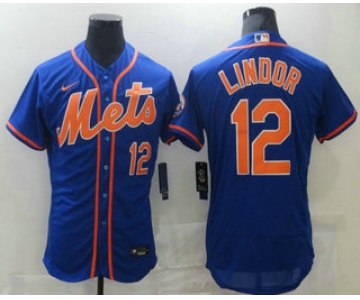 Men's New York Mets #12 Francisco Lindor Blue Stitched MLB Flex Base Nike Jersey