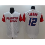 Men's Puerto Rico Baseball #12 Francisco Lindor Majestic White 2017 World Baseball Classic Stitched Authentic Jersey
