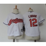 Toddler Cleveland Indians #12 Francisco Lindor White Stitched MLB Majestic Cool Base Jersey