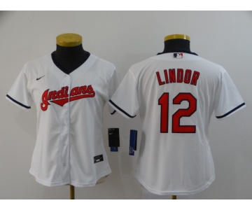 Women's Cleveland Indians #12 Francisco Lindor White Stitched MLB Cool Base Nike Jersey