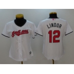 Women's Cleveland Indians #12 Francisco Lindor White With Pink Mother's Day Stitched MLB Majestic Cool Base Jersey